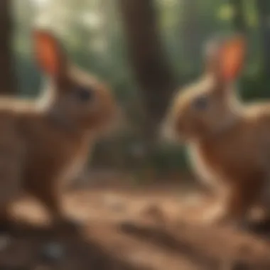 Two bunnies interacting, showcasing their social behavior