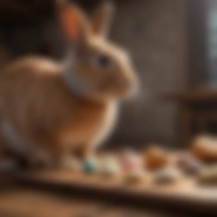 A person gently training a bunny with treats