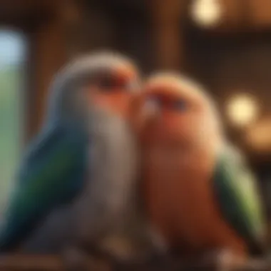 Charming Lovebirds cuddled together