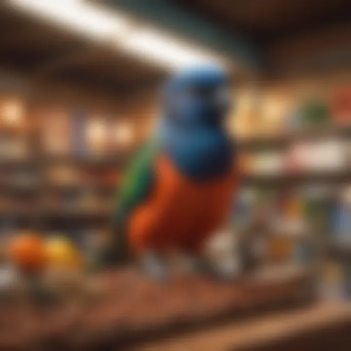 Vibrant array of bird food and accessories available in pet stores