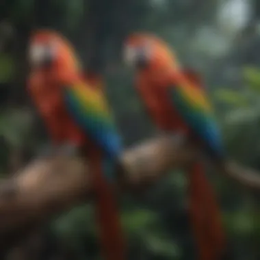 A vibrant macaw perched on a branch, showcasing its colorful plumage