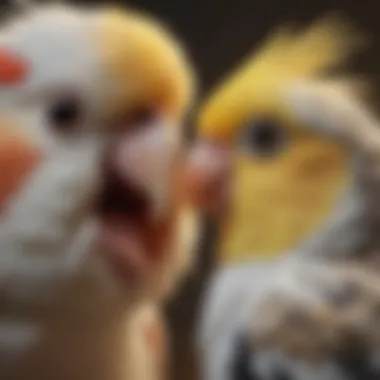 A close-up of a joyful cockatiel interacting with its owner, illustrating the bond between pets and mental wellness.