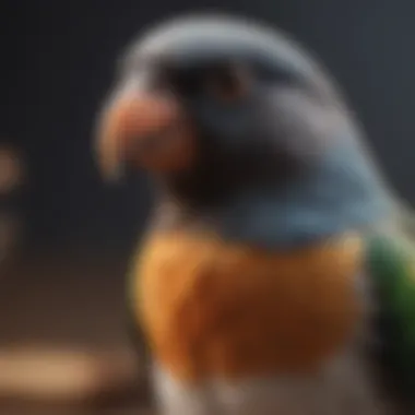 Close-up of a pet bird wearing a tracking device