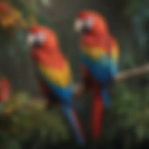 A vibrant Scarlet Macaw perched on a branch, showcasing its stunning red, yellow, and blue feathers.