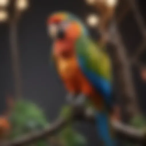 A colorful parrot perched on a branch, showcasing its vibrant feathers