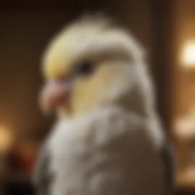 A serene Cockatiel sitting on a shoulder, exhibiting its affectionate nature.