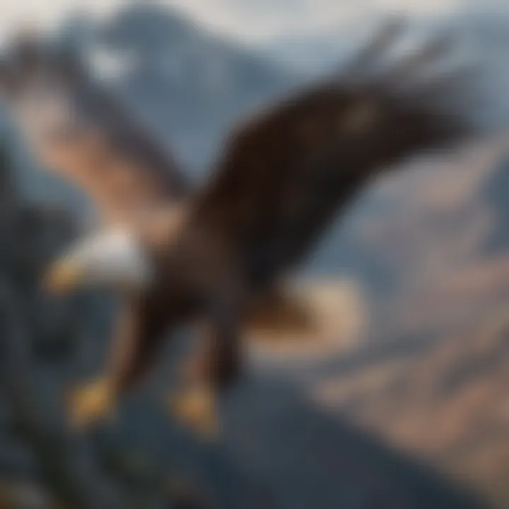 An eagle soaring majestically over a mountain landscape.