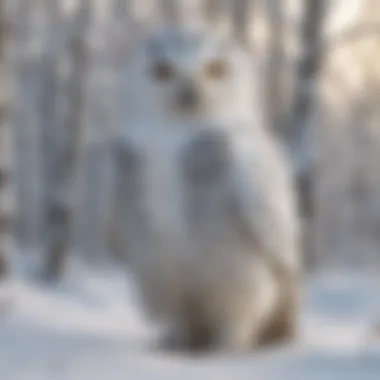 A snowy owl blending into a snowy landscape.