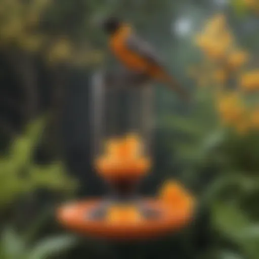 A colorful oriole feeder designed for nectar