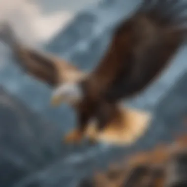 A majestic eagle soaring high above a mountain range.