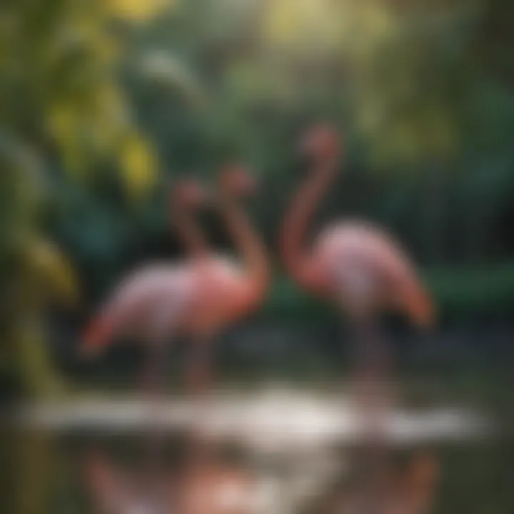 A group of flamingos wading gracefully in a serene lagoon.