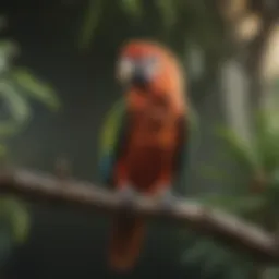 A vibrant parrot perched on a branch, showcasing its colorful plumage.