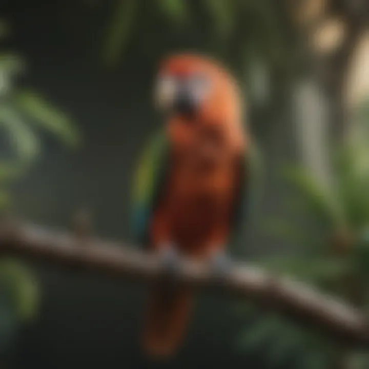 A vibrant parrot perched on a branch, showcasing its colorful plumage.