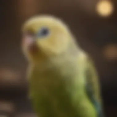 A serene setting with a budgerigar in a spacious cage, highlighting its playful nature.