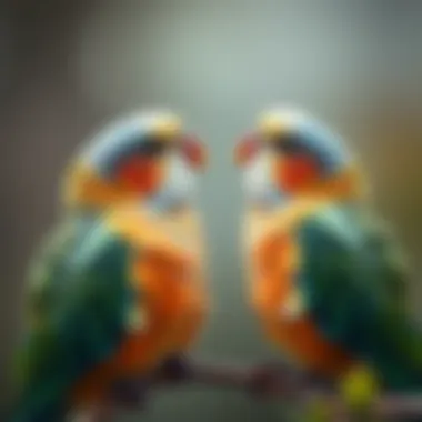 Elegant lovebirds interacting with each other