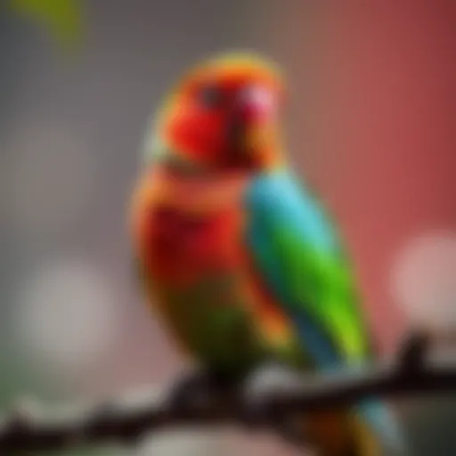 A vibrant parakeet perched on a branch