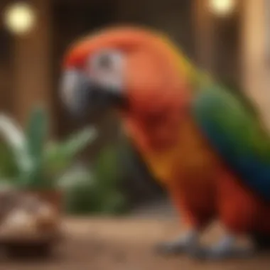 A colorful parrot displaying its stunning plumage while engaging with its owner.