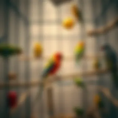 A spacious birdcage filled with toys and perches