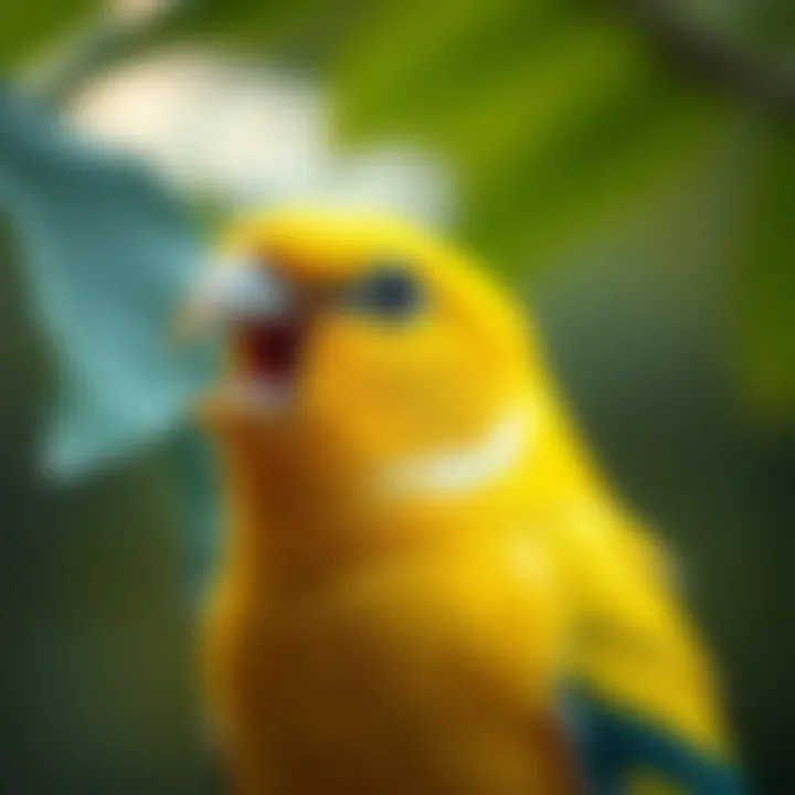 A close-up of a tropical canary singing