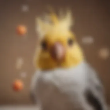 A cockatiel with a quirky hairstyle, surrounded by comic speech bubbles capturing its playful personality.