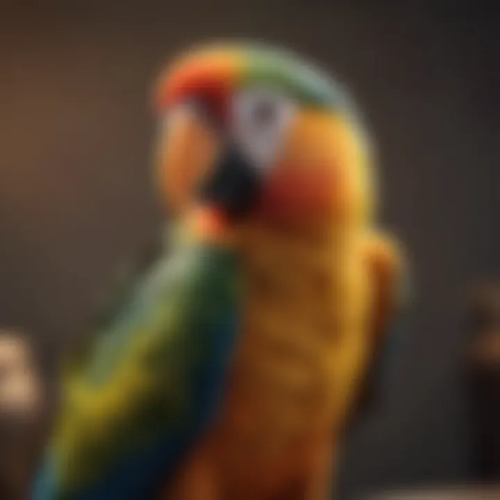 Close-up of a parrot preening after a bath