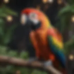 Colorful parrot perched on a branch, showcasing its vibrant feathers.