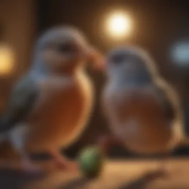 An ethical bird breeder interacting gently with a baby bird, emphasizing caring practices.