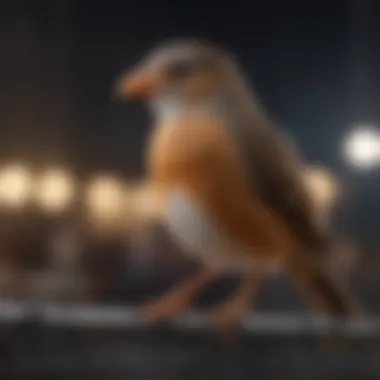 Bird perched happily on the edge of an open top cage