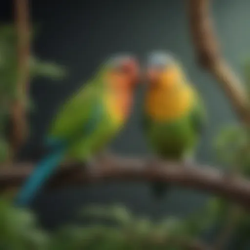 Colorful parakeets perched on a branch