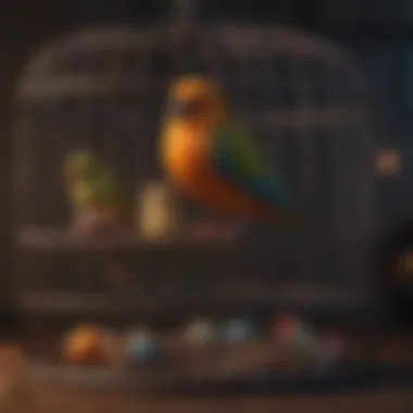 Diverse Selection of Bird Toys Colorful array of bird toys in a cage