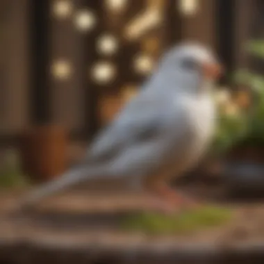 A charming white finch in a vibrant, well-maintained aviary