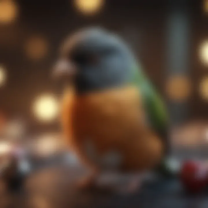 Bird care essentials including food and toys