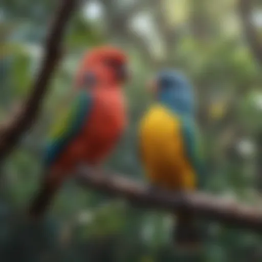 Colorful Australian pet birds perched on a branch