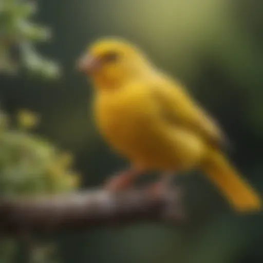 A vibrant yellow canary perched on a branch, showcasing its bright plumage.