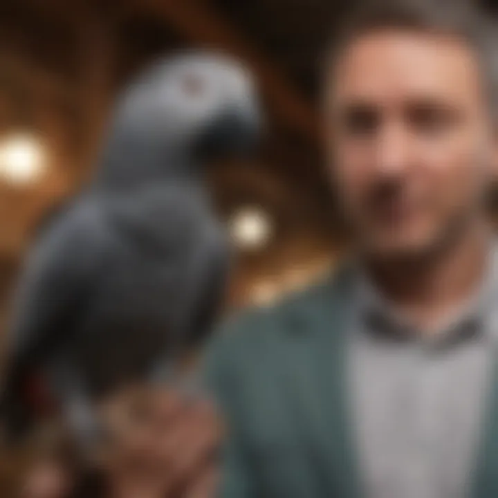 A local breeder showcasing African Grey parrots