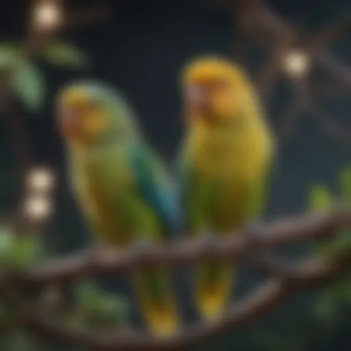 Colorful parakeets perched on a branch