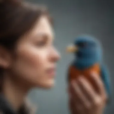 A serene moment of a person interacting with a bird, showcasing emotional connection.