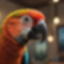 A colorful parrot observing its surroundings