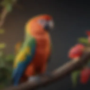 A vibrant parrot perched on a branch, showcasing its colorful feathers.