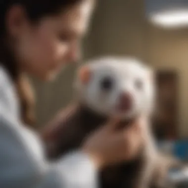 Ferret being checked by a veterinarian