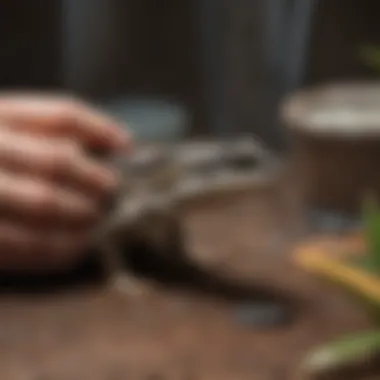 A health check being conducted on a skink, showing signs of wellness.