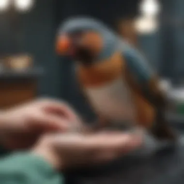 Veterinarian attending to a bird with a splint on its wing.