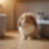 Holland Lop bunny exploring a litter box