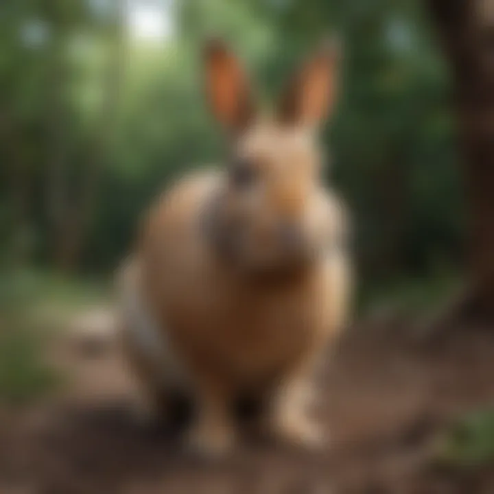 A rabbit showing natural behavior while exploring its environment