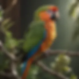 A vibrant parrot perched on a branch reflecting its natural habitat