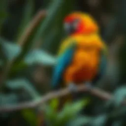 A colorful parrot perched on a branch showcasing its vibrant feathers