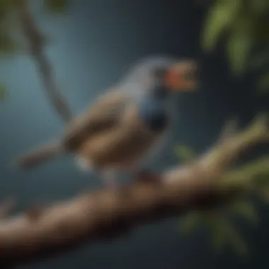 Close-up of a bird perched on a branch, vocalizing