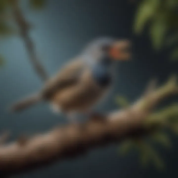 Close-up of a bird perched on a branch, vocalizing