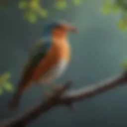A vibrant bird perched on a branch, singing melodiously.