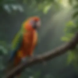 A vibrant parrot perched on a branch